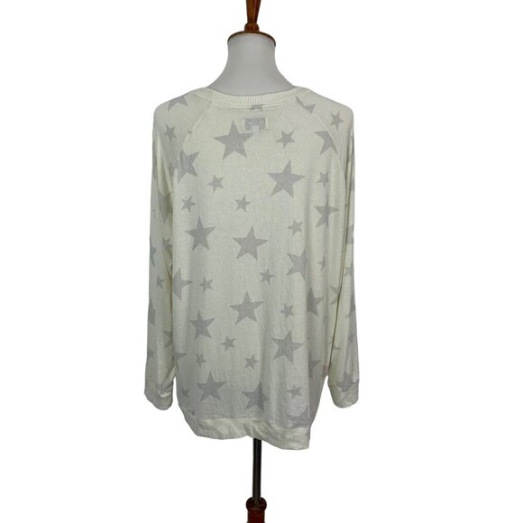 Lucky Brand Cream Star Print Long Sleeve Pullover Sweatshirt 2X Cozy Casual - Picture 3 of 6